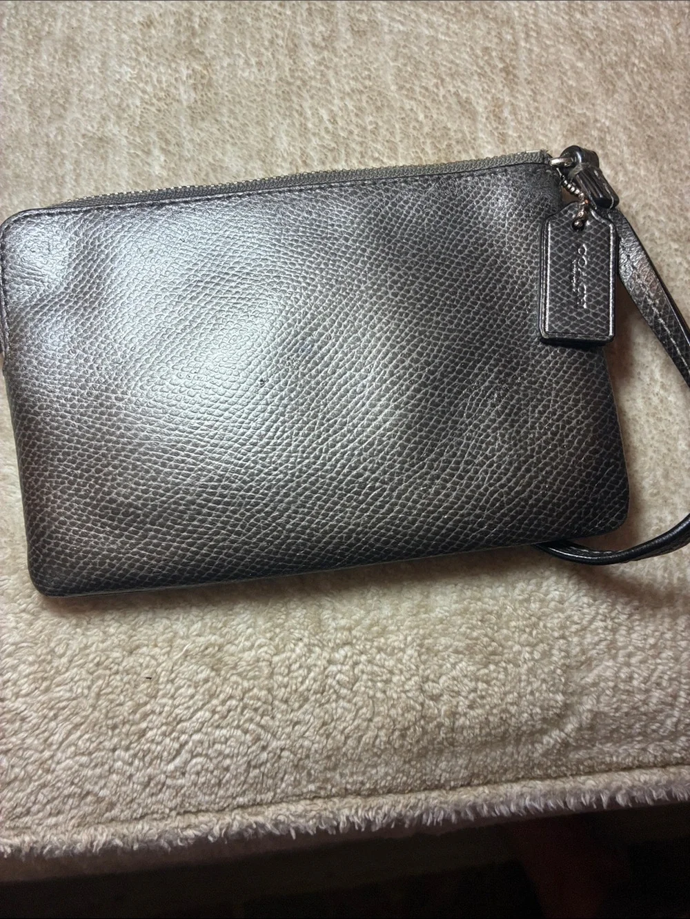 Coach Metallic Silver Leather Wristlet